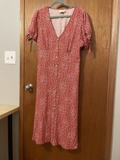 Universal Thread Size L Midi Peasant Dress Linen BlendShort Sleeve Red Floral