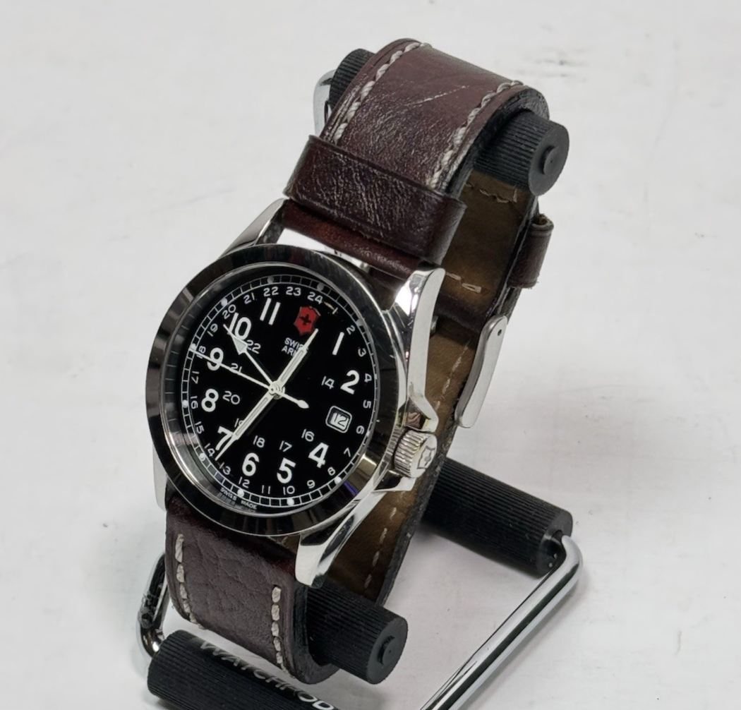 Victorinox Swiss Army Watch w/ Black Face & Brown Leather Strap