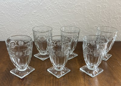 6X Indiana Glass Daisy Clear 8 Oz Square Footed Vintage Glass Tumblers 4.75''