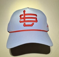 LGND Supply Co. Sky Blue & Red Snapback, Mesh Trucker Style