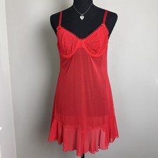 Sheer Babydoll Chemise Womens Small Red Lingerie Slip Ruffle Mesh Underwire