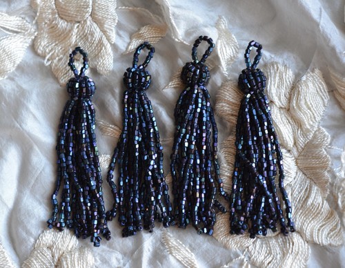 Antique Beaded Tassel, One (1) Blue Peacock Iris, 3” Key Tassel