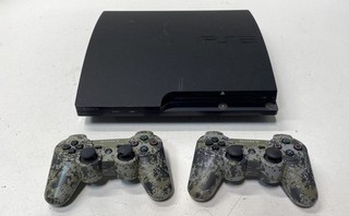 Sony PlayStation 3 Slim Console CECH 2101A 2 Controllers Camo Lot For Parts
