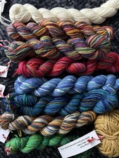 Lot Of 9 Mini Hanks, Samples Of Luxury 75 Wool Superwash Or Merino Sock Yarn