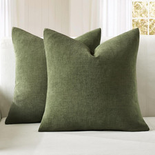 Olive Green Couch Pillow Covers 18X18 Inch, Set of 2 Soft Chenille Decorative Sq