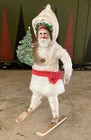 #5 - Antique Christmas German SANTA CLAUS on Wood SKIS Cotton ORNAMENT — photo 1