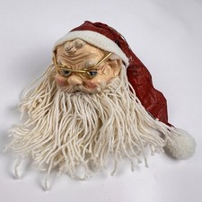 Vintage Handmade Paper Mache Santa Ornament Resin Face String Beard 3.75  