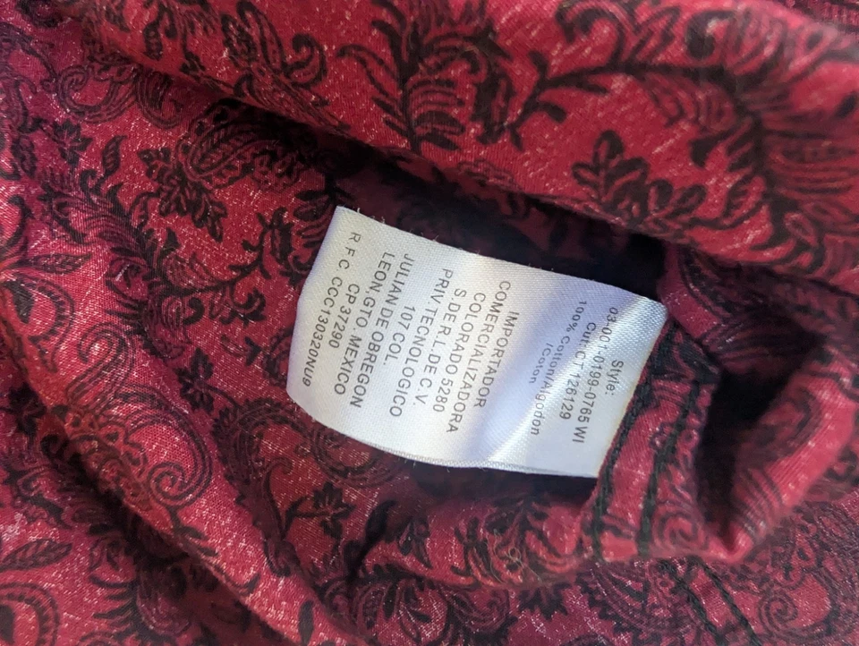 Camisa Roper Para Hombres Cachemira Borgoña Perla A Presión Western Wear Mediana 100% Algodón L/S Foto 4 de 4