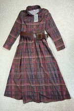 OYROSY Dress Womens S Brown Plaid Shirt Dress Long Sleeve Belted Western