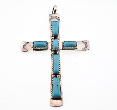 Jay King - Desert Rose Trading - Turquoise & Sterling Silver Cross 2.5''