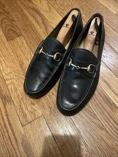GUCCI Loafer 43.5 D Gold Horsebit Black Leather Loafers Made In Italy