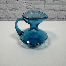 Vintage Rainbow Art Glass Blue Optic Rib Pitcher Jug 5.5"