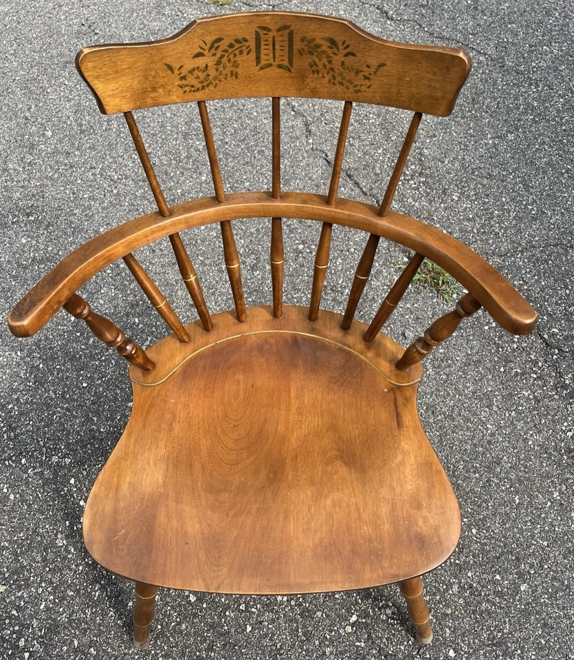 Silla de Colección NICHOLS & STONE Madera de Arce Colonial Windsor Capitán Husillo Brazo Foto 3 de 4