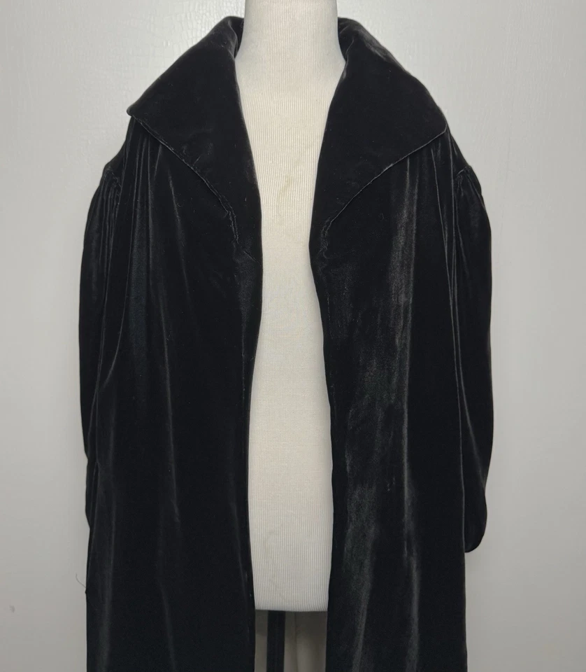 Винтажный 60-х черный бархат качели пальто воздушный шар рукав атласная подкладка Opera вечерняя куртка - Изображение 3 из 4