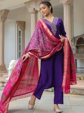 Women's Purple Kurta Pant Dupatta Set Embroidered Indian Ethnic 3 Piece Suit