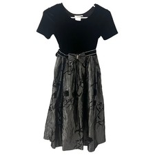 Bonnie Jean Vintage Girls Black Velvet Top Crinkle Skirt Bow Dress Size 8