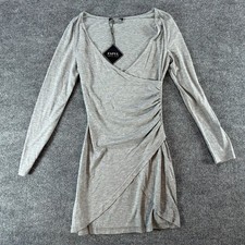 Zaful Womens Grey Long Sleeve Ruched Wrap Mini Dress V-Neck Size S NWT