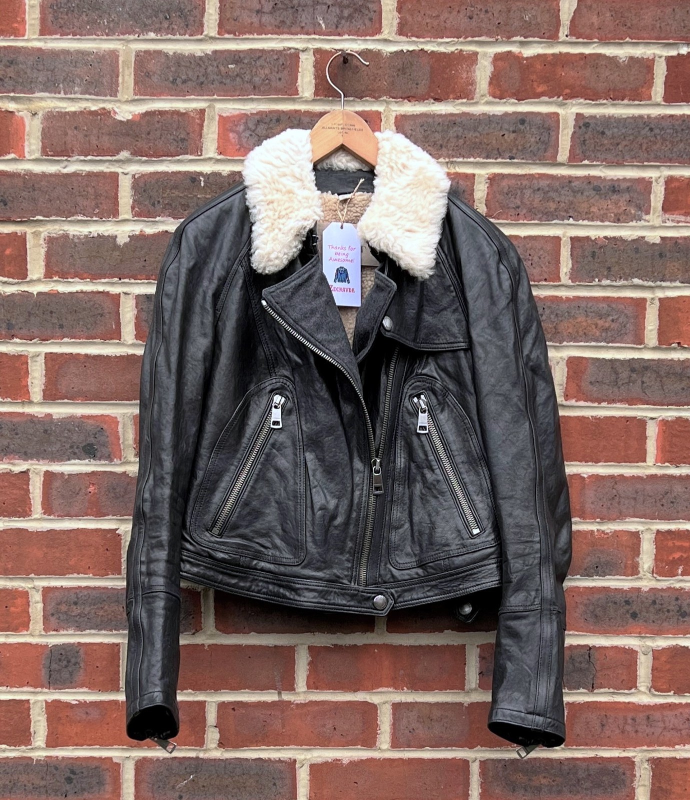 Burberry Brit Ladies Leather jacket UK10 US8 EU38 Black  Shearling Biker Bomber