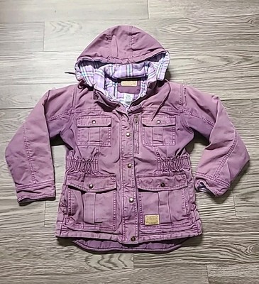Women's Canvas Jacket C.E. Schmidt Full Zip Hooded Purple Flannel Lined Sm 6-8