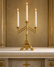 Brass Three Light Table-Top Candelabra With Adjustable Arms For Taper Candles