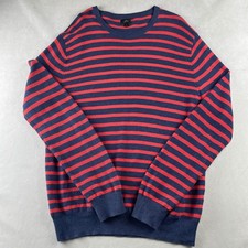 J. Crew Mens Striped Crewneck Pullover Sweater Navy Red Cotton L Comfy Casual