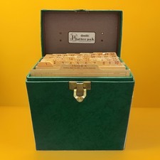 Vintage Amfile Platter-Pak 45 RPM Record Case Brass Hardware Green w/Index Cards