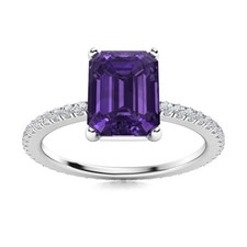 February Natural Amethyst Solitaire with Accents Ring Jewelry 925 Silver