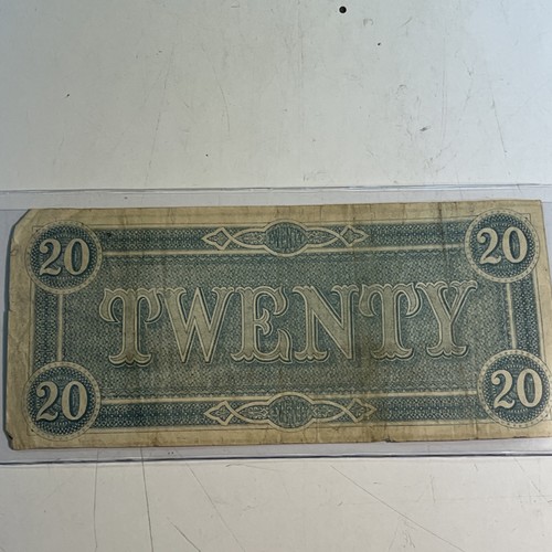 1864 $20 TWENTY DOLLAR NOTE ~ CONFEDERATE STATES OF AMERICA - Picture 2 of 2