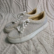 Betsey Johnson Sneakers Ivory Rhinestone Pearl Bridal Platform Womens 11