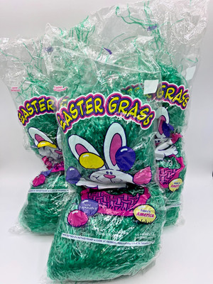 Vintage Easter Grass Green Lot of 3 RJ Rabbit HUGE 7 ounce bag NEW Unopened USA