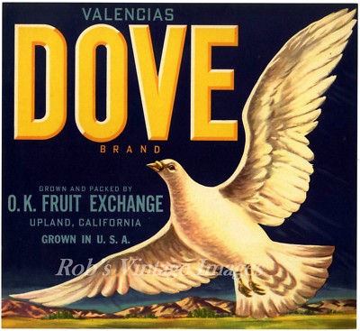 Dove Orange Citrus Fruit Crate Label Upland San Bernardino County CA  Art Print 