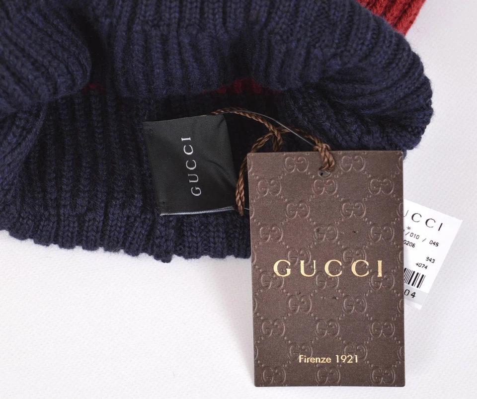 Nuevo Gucci Para Hombre 310777 Lana Azul Rojo Entrelazado GG Gorro Suelto Sombrero de Esquí Foto 3 de 4