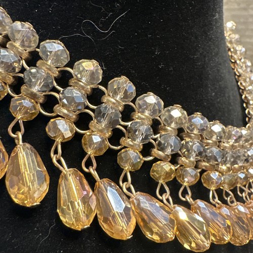 Natasha Crystal Multicolor Glass Beaded Collar Necklace Gold Clear Smoke - Picture 4 of 7