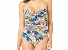  180 Bleu Rod Beattie Women's Blue Printed Bandeau One-Piece Swimsuit Size 4