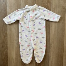 Vintage Soft Infant White Sleeper Sheep Pink Purple Gray Size Large USA