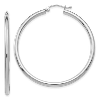 Real 14kt White Gold Polished 2.5mm Lightweight Tube Hoop Earrings