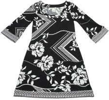 White House Black Market Dress Womens (XS) Floral Trumpet Sleeves Black & White