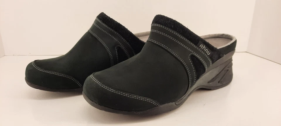 Tacón de cuña de gamuza puntada negra/gris Ahnu Anselmo, mulas Vibram.  Talla 10 Foto 2 de 4