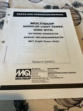Multiquip MLT-DA7/SDW Light Tower DA7000SS SDW225 Instruction Parts Manual Book