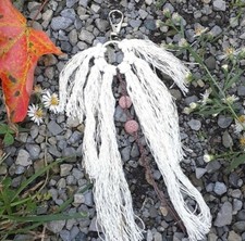 Handmade Brown/White Beaded Boho Hemp Macrame Keychain/Keyring/Accessory Clip