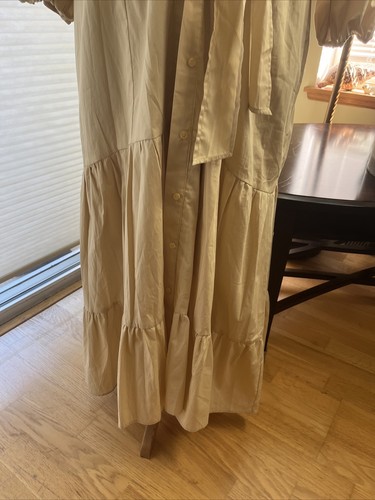 Anthropologie Maeve Oatmeal Cream  Color Long Midi 3/4 Puff Sleeve Dress Sz 16 - Picture 13 of 24