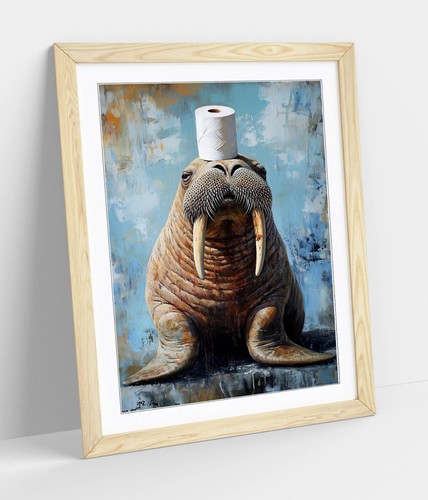 WALRUS CUTE BATHROOM WALL ART -FRAMED WALL ART POSTER PAPER PRINT - Picture 3 of 10
