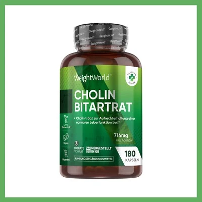 WEIGHTWORLD Cholin Bitartrat - 180 vegane Kapseln - Cholin Pulver - Normale Leberfunktion