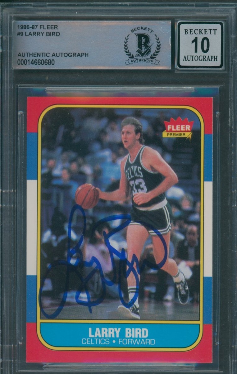 1986/87 Fleer #9 Larry Bird Beckett Authentic Signed Auto 10 *0680 