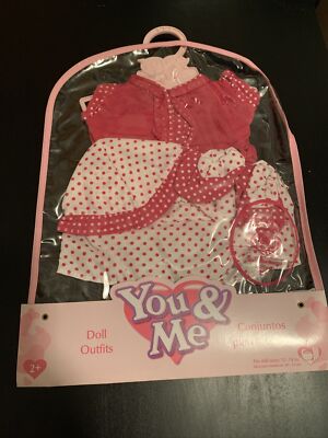 New You & Me Doll Outfit. Fits 12-14  In. CPK / Dolls White/Pink Dress/Skirt