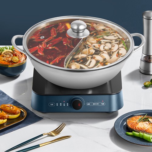 Shabu Divisore Doppio Lato Acciaio Inox Cucina Zuppa Pentola Calda Pentole con Coperchio - Foto 9 di 11