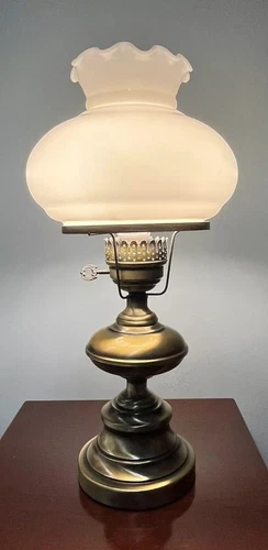 Vintage Brass Lamp 20 Inch White Milk Glass Shade Globe Read Description