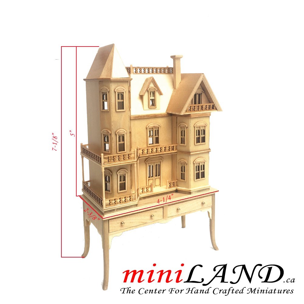 Maison De Poupée Miniature Style Queen Anne 1/144 - Blanche En Bois - Marque Miniland - Neuf