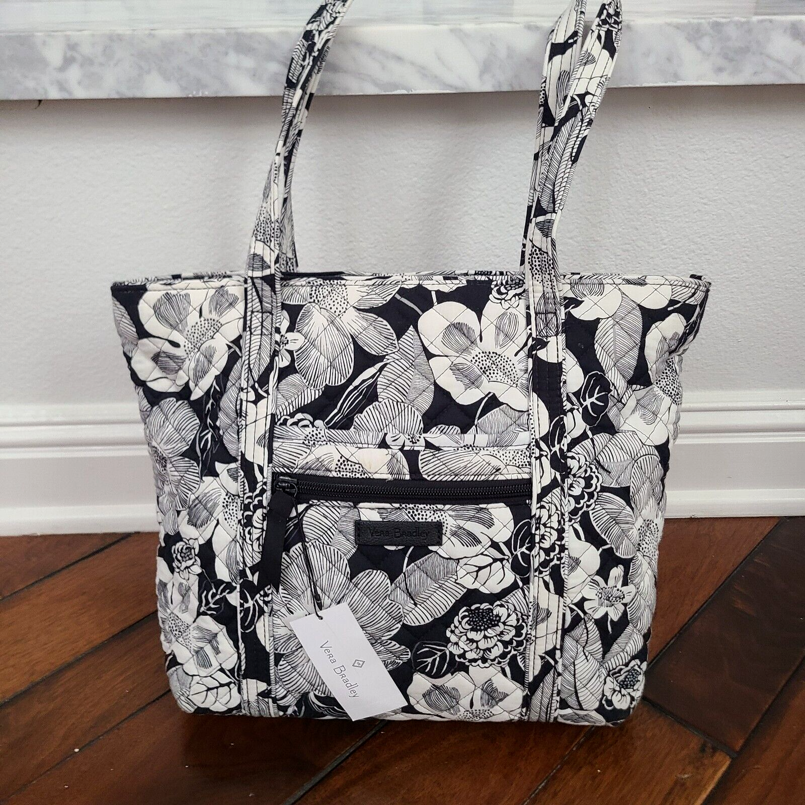 VERA BRADLEY Small Tote Shoulder Bag Bedford Blooms Floral Black White NWT