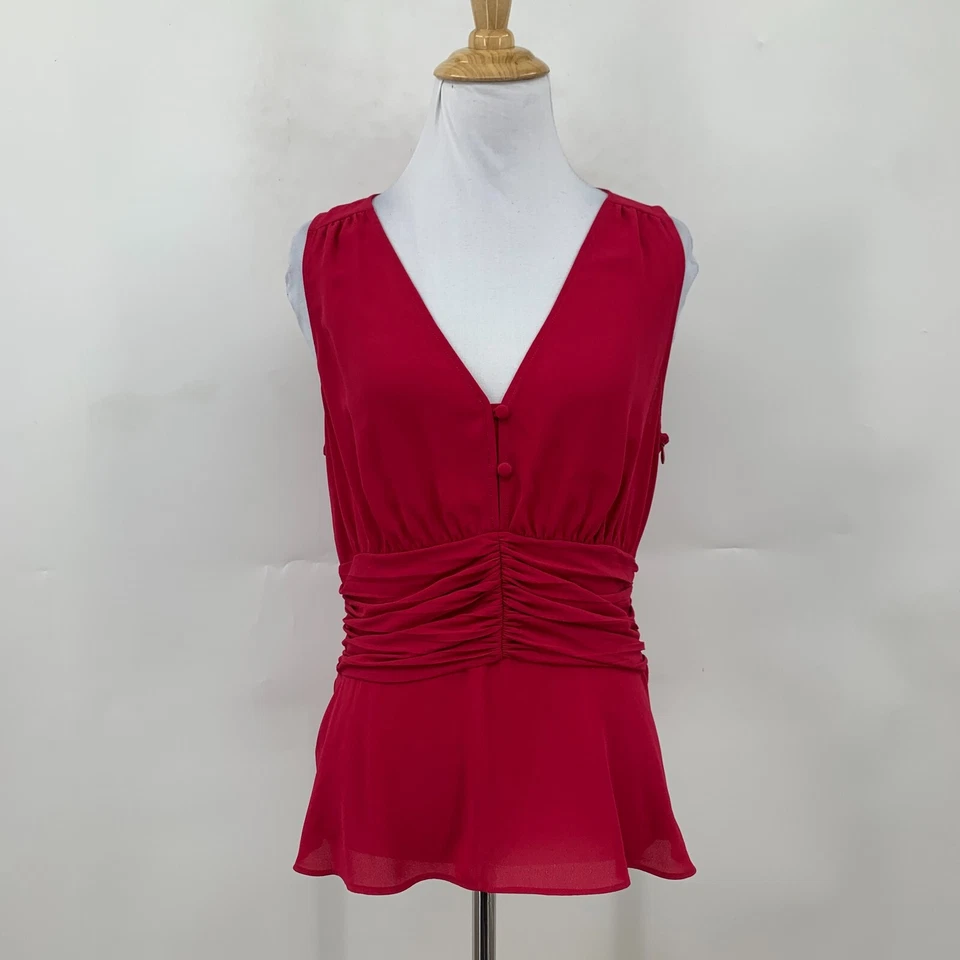 Blusa Chelsea28 sin mangas para mujer M mediana rosa cuello en V cintura fruncida cremallera lateral Foto 2 de 4